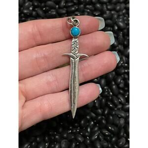 Native American SW Sterling Silver Sword Knife Bayonet Turquoise Defend Pendant